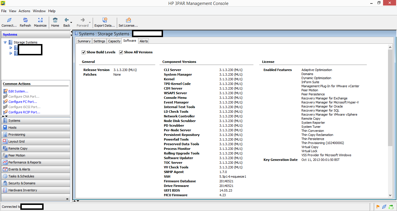 3PAR Management Console License and Software Versions