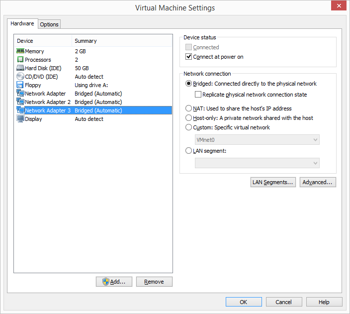 VMware Workstation - Edit Virtual Machine Network Settings
