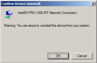 Windows Device Manager - Uninstall Hidden Network Adapter - Confirm Removal