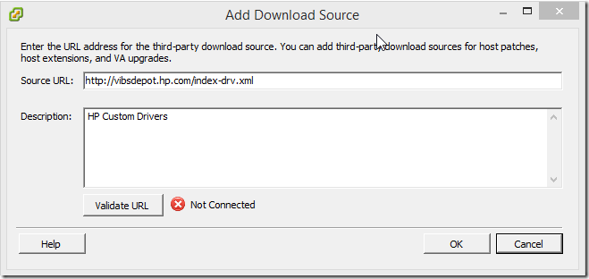 Add Download Source Validate URL Not Connected Error
