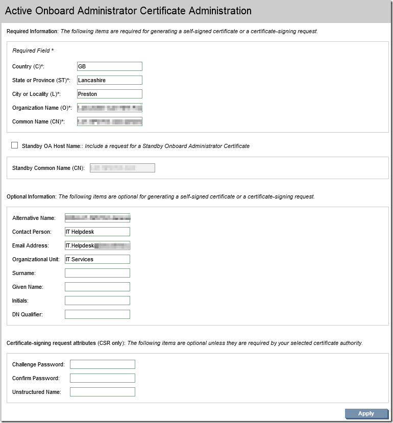 Generate a certificate-signing request (CSR) - Required Information