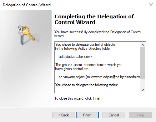 Completing the Delegation of Control Wizard