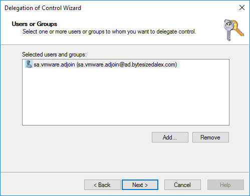 Delegation of Control Wizard Users or Groups Populated