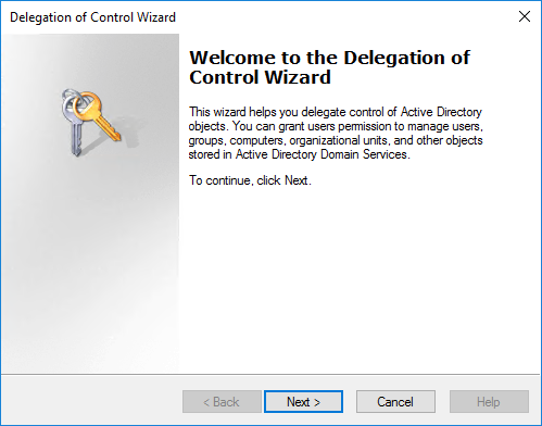 Delegation of Control Wizard Welcome Screen