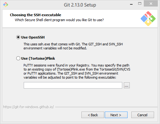 Git Setup - Choosing the SSH Executable