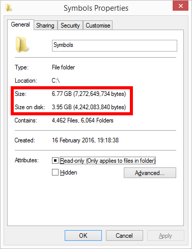 Symbols Folder Initial Size With Compression