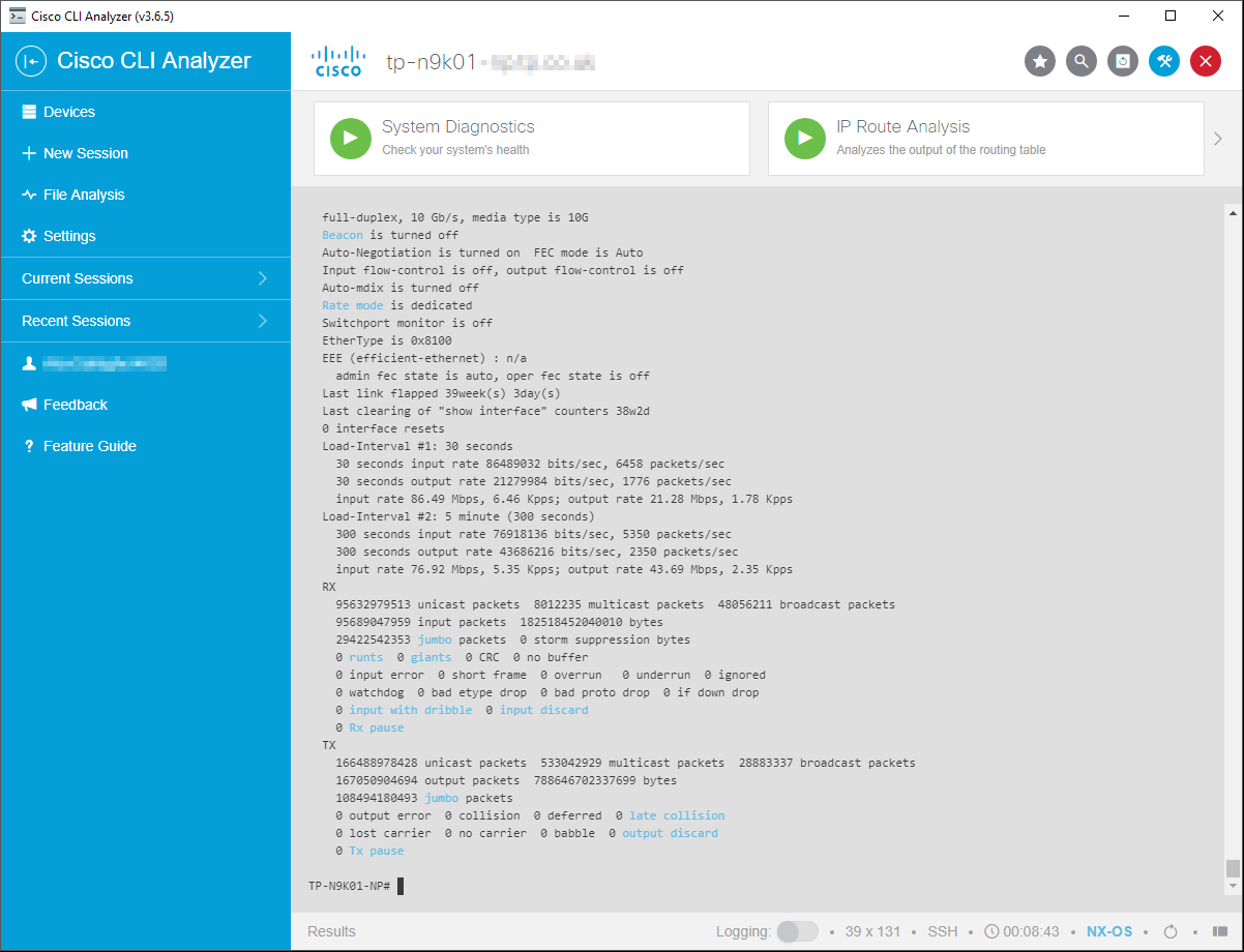 Cisco CLI Analyzer - Nexus 9k Session - Show Interface Output